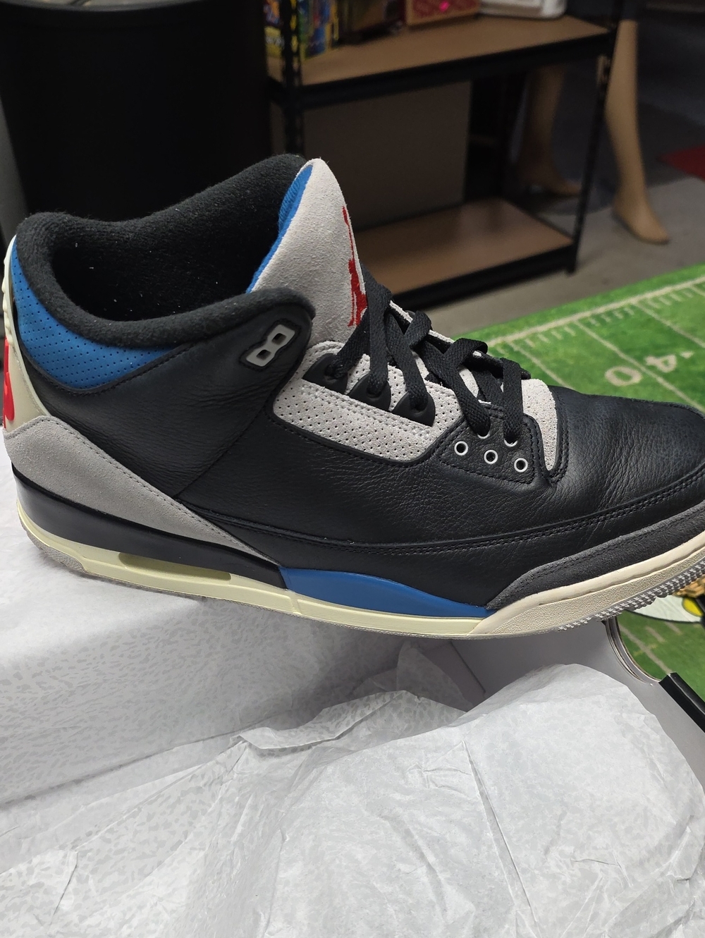 Jordan Black, Gray and Blue Retro Basketball Sneakers